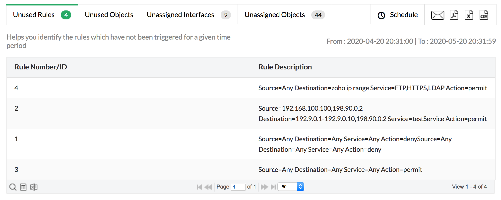 Bereinigung von Firewall-Regeln - ManageEngine Firewall Analyzer