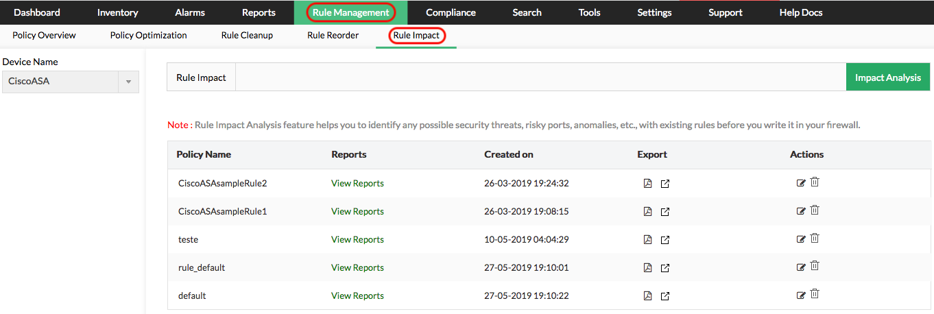 Auswirkungsanalyse von Firewall-Regeln - ManageEngine Firewall Analyzer