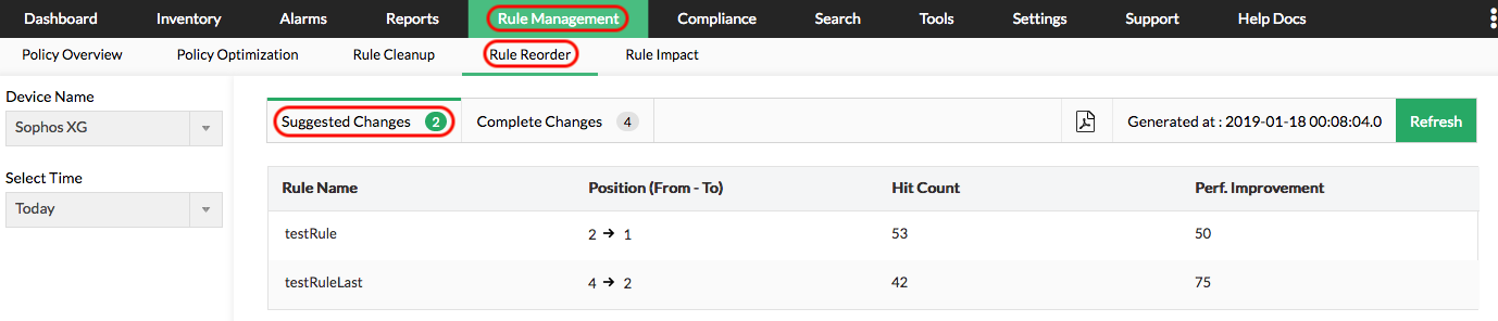 Empfehlungen zur Neuordnung der Firewall-Regeln - ManageEngine Firewall Analyzer